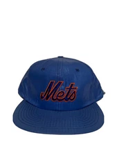 Vintage Mets Script Logo Snapback Hat Headstart Computers Sponsored Nylon