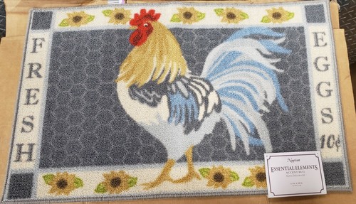 KITCHEN PRINTED ACCENT RUG (nonskid)(17"x28") ROOSTER & SUNFLOWERS ON GREY, EE - Picture 2 of 12