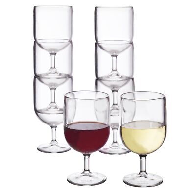 Stackable 8 ounce Plastic Wine Stems in Clear | Set of 8 Reusable, BPA-free, ...