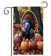 Fall Garden Flag 12x18 Thanksgiving Turkey Pumpkins Autumn Outdoor Yard Decor