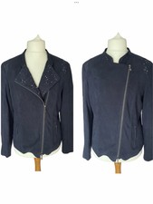 Gelco Blue Faux Suede Jacket, Zip Pockets Uk16 Pb8 Vgc