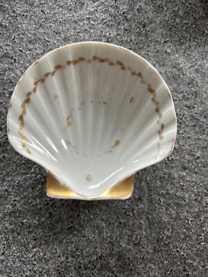 Limoges clam shell hand painted gold trinket dish jewelry candy bowl 4 