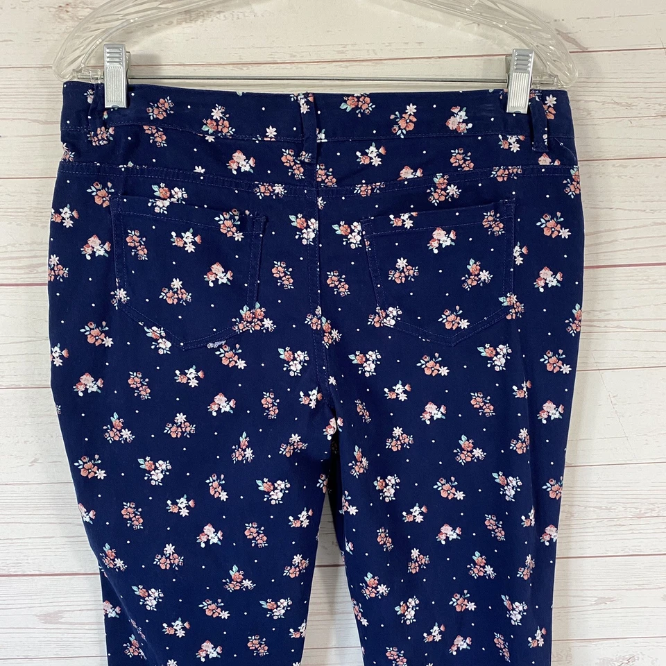 Route 66 Girls Ankle Crop Floral Print Pants XL 14 1/2-16 1/2 Blue Pink Stretch  - Image 4 of 4
