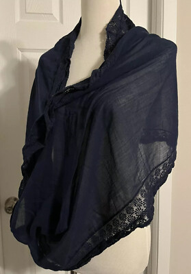 aeo american eagle outfitters lightweight loop scarf lace navy blue 20x60 in