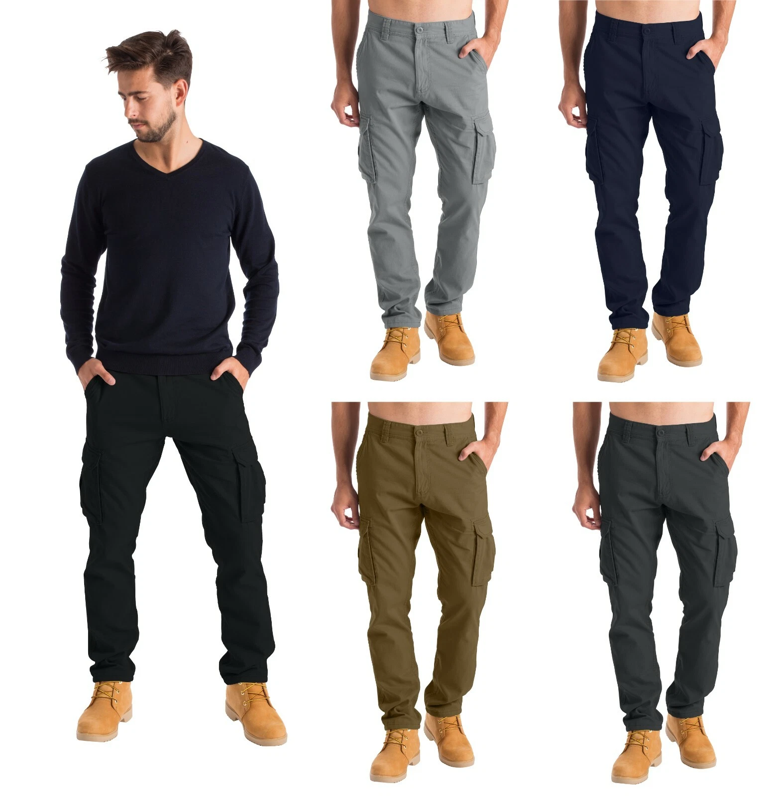 Mens Cargo Combat Work Trousers Chino Cotton 6 pocket full Pant size 32-44
Opens in a new window or