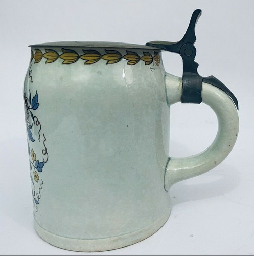 Sarreguemines Antique Beer Stein .5 Liter Lid Floral Colorful Short Squatty - Picture 4 of 12