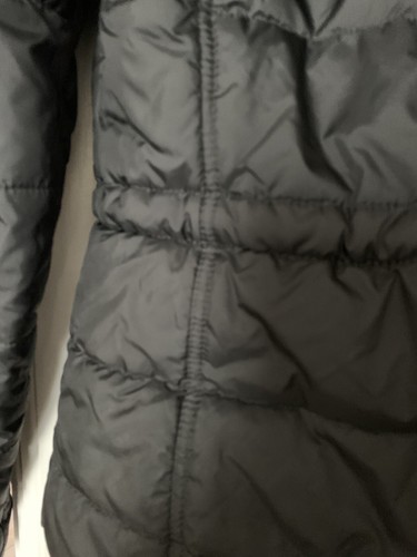 Arizona Jeans Women’s Black Hooded Puffer Jacket With Waist Tie & Faux Fur Sz L - Picture 12 of 17