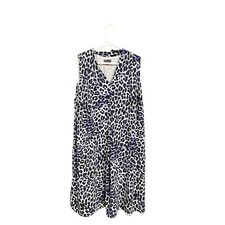 Vince Camuto Blue Leopard Print Sleeveless Fit Flare Stretch Fit Dress Sz 2XL