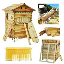 7 Plastic Auto Beehives Beekeeping Bee Hive Frames + Beehive Wooden Brood Boxes
