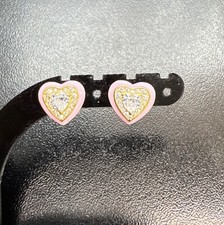 925 Sterling Silver Heart Enamel Earrings w/ Zirconia