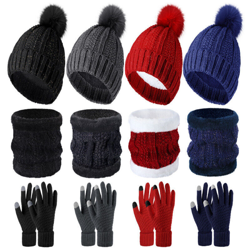 Loritta Women Beanie Hat Long Classic Scarf Warmer Gloves Set Winter Accessories For Women Navy Blue