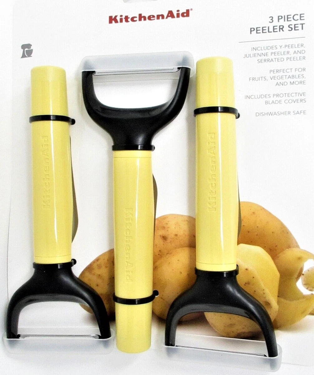 KitchenAid 3-Piece Peeler Set Yellow julienne serrated y-peeler with covers