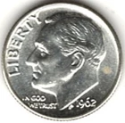 1962 ROOSEVELT DIME in BRILLIANT UNCIRCULATED CONDITION stk 62-193