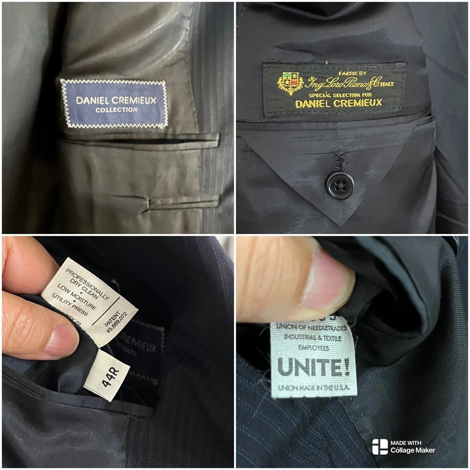 Daniel Cremieux Vintage Blazer Loro Piana Wool Navy Pinstripe Business 44R - Image 4 of 4