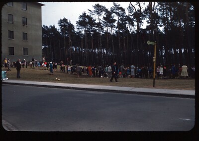 1950s People Waiting Easter Egg Hunt Ramstein AFB Germany 35mm Red Border Slide