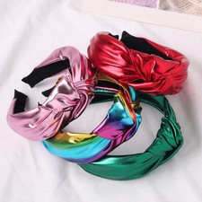 Womens Satin PU Wide Head Hoop Headband Cross Knot Elegant Hairband Versatile