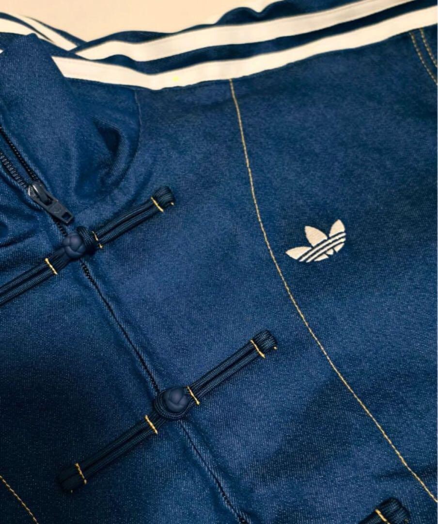 adidas denim jacket, deep blue, unisex, XL size Stand collar