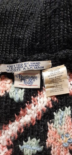 Vintage Huntington Ridge Open Hand Knit Sweater Size Large Black Floral Korea - Picture 6 of 6