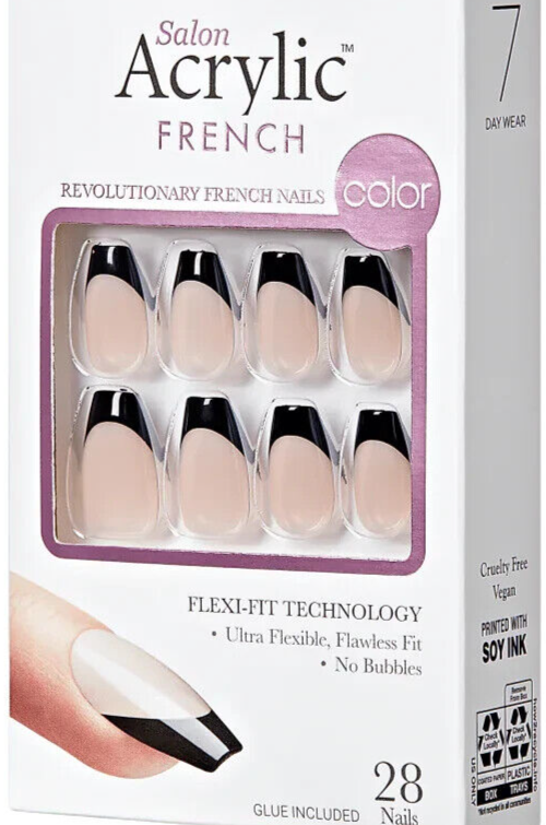 KISS SALON ACRYLIC FRENCH COLOR FINISH FALSE NAILS GLUE ON COFFIN SHORT FLAME