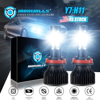 IRONWALLS H11 LED Headlight Kit Low Beam Bulb Super Bright 6500K White 1000000LM