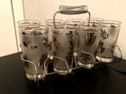 Vintage Set Of 8 Libbey Metallic Leaf Foliage Glasses with Carrier MCM 5.5x2.75" — photo 3