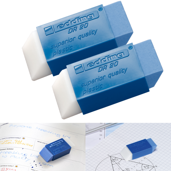 2 X Edding Radiergummi Doppelradierer Radierer DR20 Bleistifte & Tinte Blau/Weiß-image