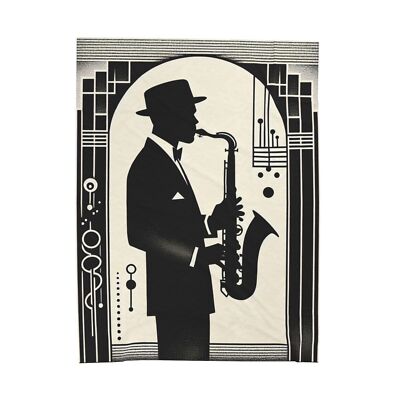 Velveteen Plush Blanket Home Decor Vintage Style Jazz Sax Art Music House  Sleek