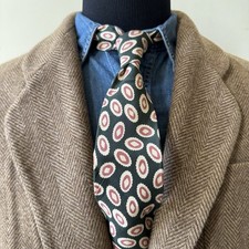 Vintage Polo Ralph Lauren Silk Tie Green Red Geometric Circle Print Handmade USA