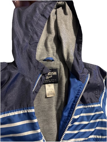 Size 7 Youth Unisex Oshkosh B’gosh Windbreaker Jacket Blue With Stripes - Picture 2 of 7