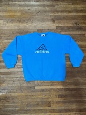Vintage 90s Adidas Big Logo Aqua Teal Blue Sweatshirt Crewneck Large USA Made