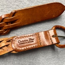 Vintage Christian Dior Braided Leather Belt Made in Spain Brown CD Logo Small 20