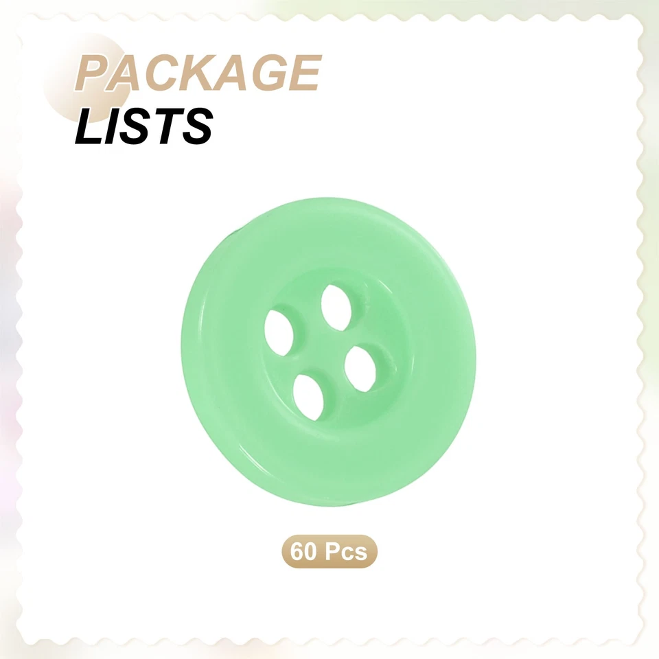 60 peças botões de costura 18L 15/32" resina redonda plana 4 furos botões para artesanato, verde - Imagem 3 de 4