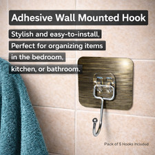 5pcs Adhesive Hooks - Wall Mount for Kitchen, Bedroom, Bathroom Use NEW