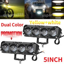 LED Dual Color Amber+White Pods Fog Lights 2PCS 5Inch Driving Lamp fit OffRoad