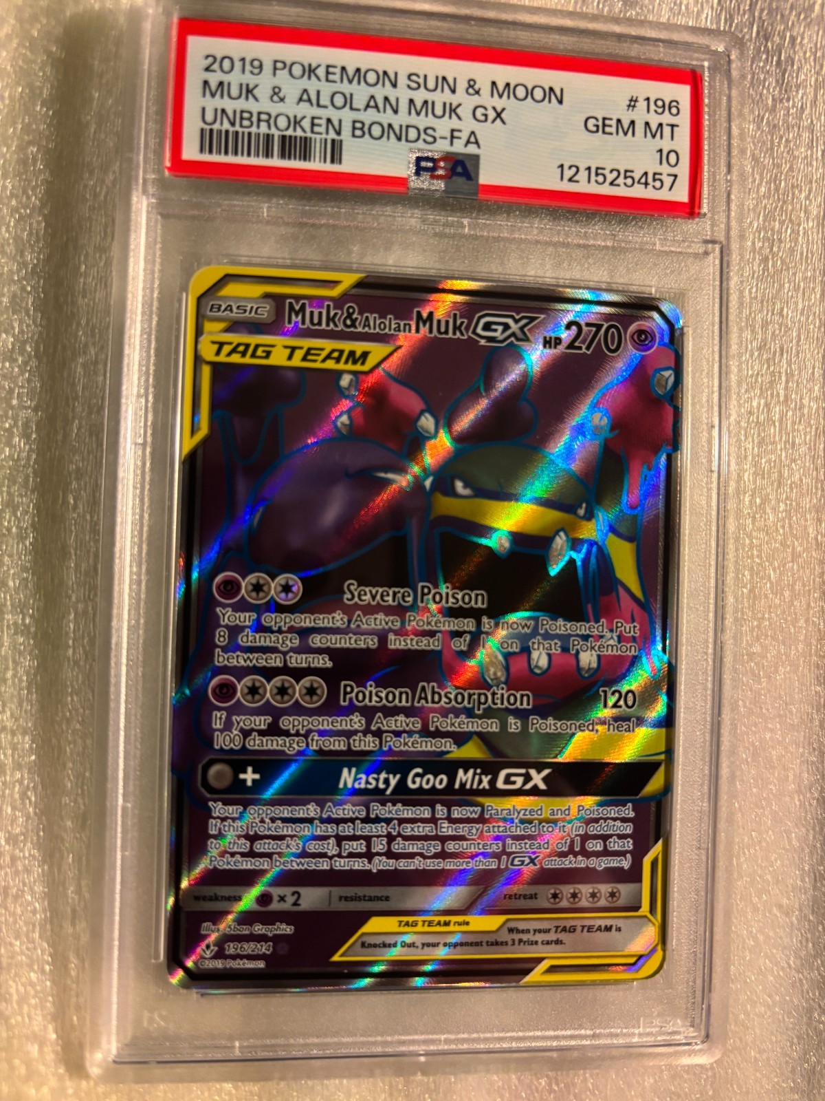 PSA 10 2019 Muk & Alolan Muk GX #196 Sun & Moon Unbroken Bonds-FA