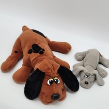 Vintage Pound Puppies Plush Set Brown Mother Dog Grey Puppy 1980s Toy Lot 17in