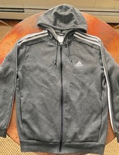 Adidas Essentials Fleece 3-Stripes Full Zip Men's Hoodie -Gray. Size Large.
