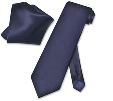 Biagio 100% SILK Solid NAVY BLUE Color NeckTie Handkerchief Mens Neck Tie Set