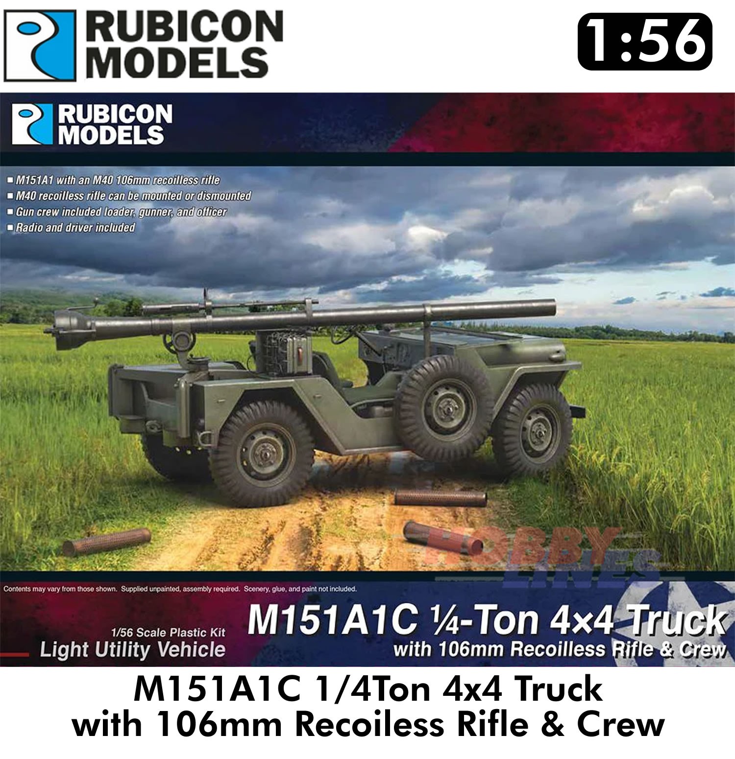 M151AC 4X4 TRUCK WITH 106MM RECOILESS RIFLE Kit 1:56 Rubicon Models 280125