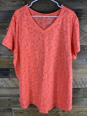 Tek Gear Womens Sz 2X Orange Short Sleeve V-Neck Lightweight Activewear Top