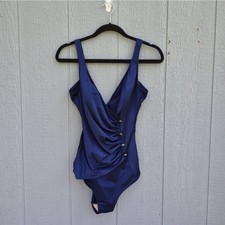 Vtg Maillot Blatten One Piece Swimsuit Shimmer Blue 14 Long