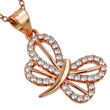 925 Sterling Silver Butterfly CZ Pendant Necklace