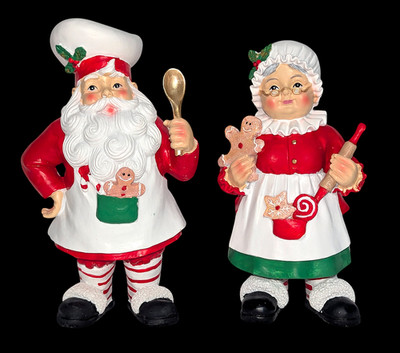 Sleigh Hill Christmas Santa And Mrs. Claus Figurines Baking Gingerbread Cookies
