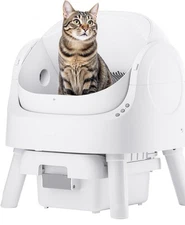 Self-Cleaning Cat Litter Box for Multiple Cats - Automatic, Open Top, White