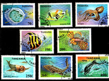 Briefmarken Tansania 8 Marken Meerestiere Fische gestempelt (MF38)