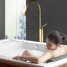 Brushed Gold Freestanding Tub Filler Single Handle Bathtub Faucet Mixer Tap