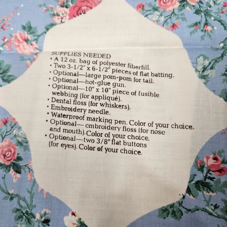 Rosebud Bunny Cranston VIP Floral Fabric Panel Sewing Craft Project Blue Pink - Image 3 of 4