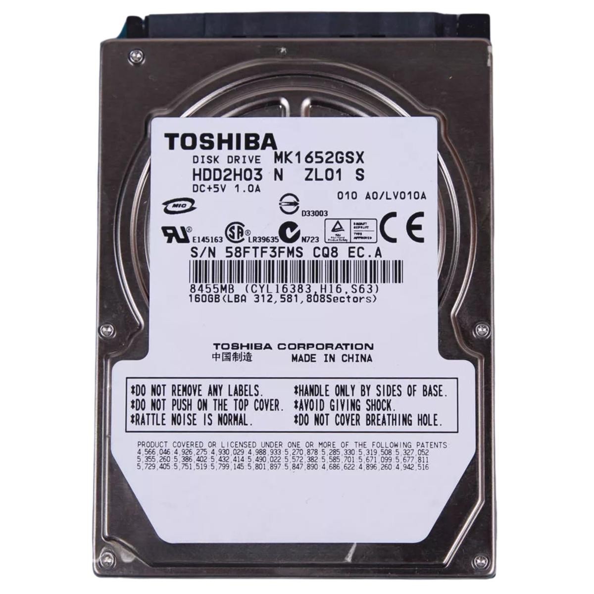 Toshiba Mk1652gsx Hard Disk 160Gb Hdd 2.5