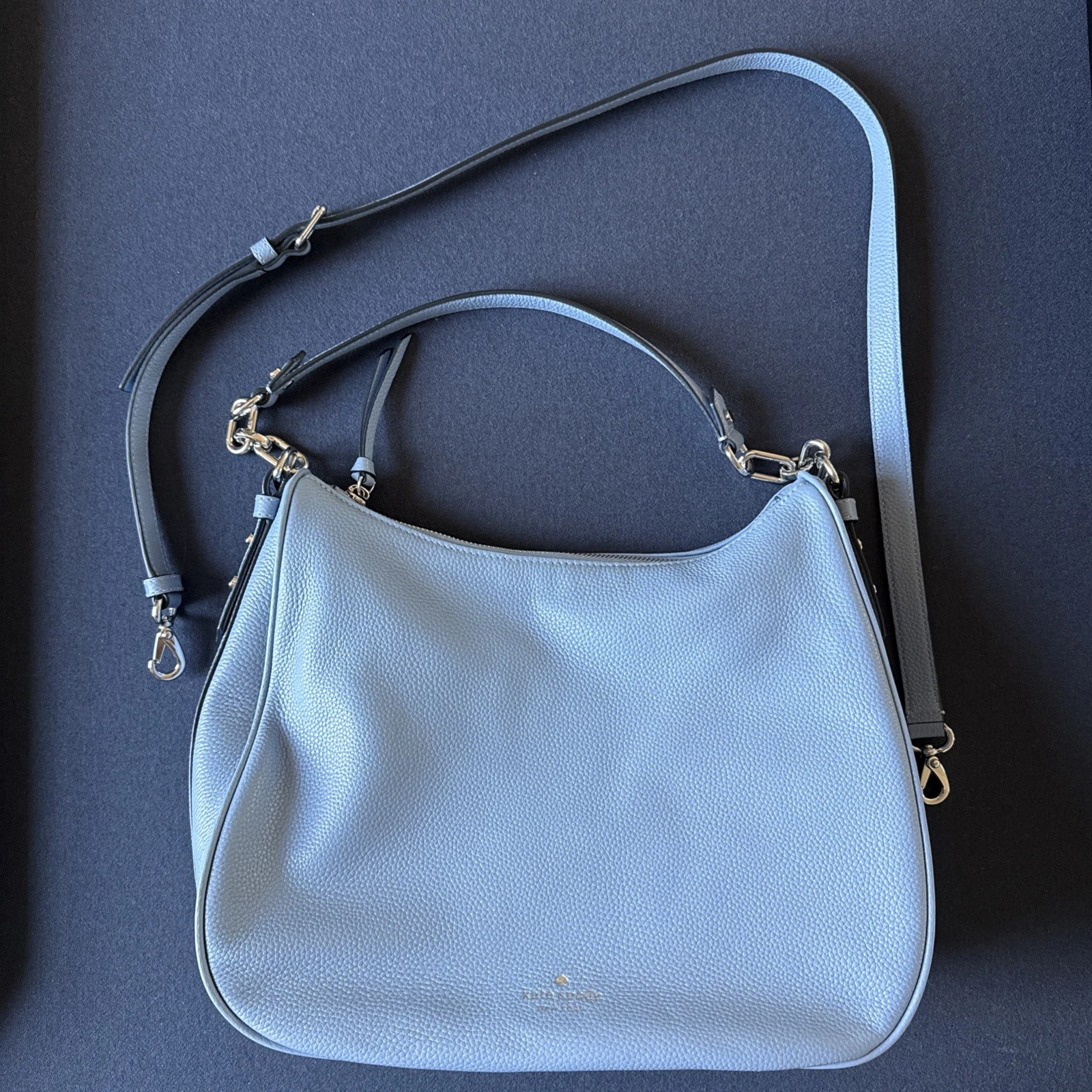 Nuova borsa a tracolla Kate Spade Mulberry Street in pelle ciottolata con cerniera blu polvere