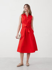 NWT Banana Republic Poplin Cross-Waist Midi Dress red XXSP Petite xxs